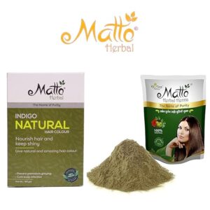 Matto Herbal Organic Powder Pack of 2 (Indigo + Natural Henna) 250gm|Herbal Hair Colour | Hides grey hair| Prevents hair thinning | Free From Harsh Chemicals | Suitable for All Hair Types