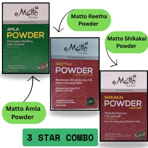 MATTO HERBAL AMLA, REETHA & SHIKAKAI POWDER 3 STAR COMBO PACK 100 GM EACH