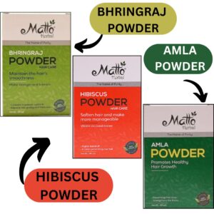 Matto Herbal Amla Bhringraj & Hibiscus Powder Combo for Hair Care | 100% Natural | Strengthens Hair | No Chemicals, No Preservatives